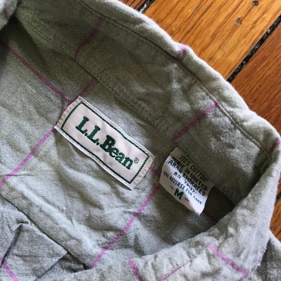 Vintage 90s L.L. Bean Men White Grey Pink Plaid Elastic Back Button Down Shirt - Picture 4 of 4
